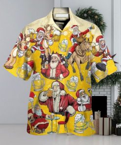 Funny Santa Drink Beer Yellow Theme Hawaiian Shirt