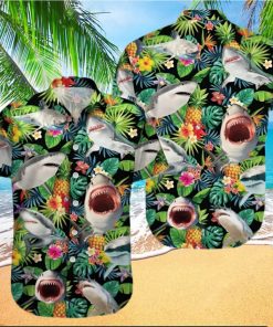 Funny Shark Pineapple Tropical Hawaiian Shirt Sharks Summer Aloha Hawaii Blue