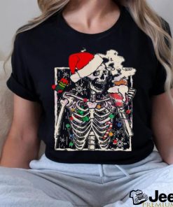 Funny Skeleton Wearing Santa Hat and Light Christmas Coffee Lover sweater