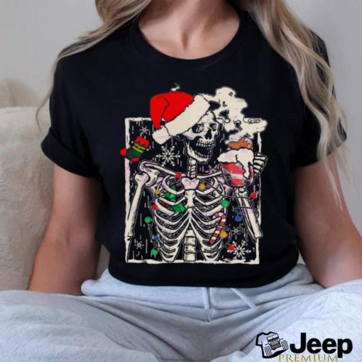 Funny Skeleton Wearing Santa Hat and Light Christmas Coffee Lover sweater