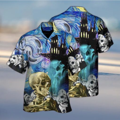 Funny Skull Smoke Scream Starry Night Boo Halloween Gift Hawaiian Shirt