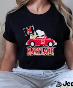 Funny Snoopy and Woodstock riving car Maryland Terrapins shirt