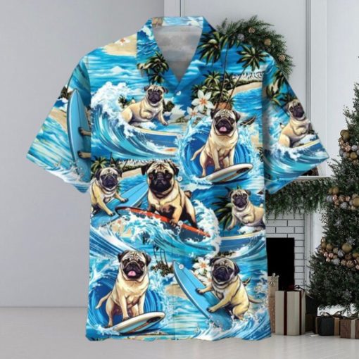 Funny Surfing Pug Hawaiian Shirt