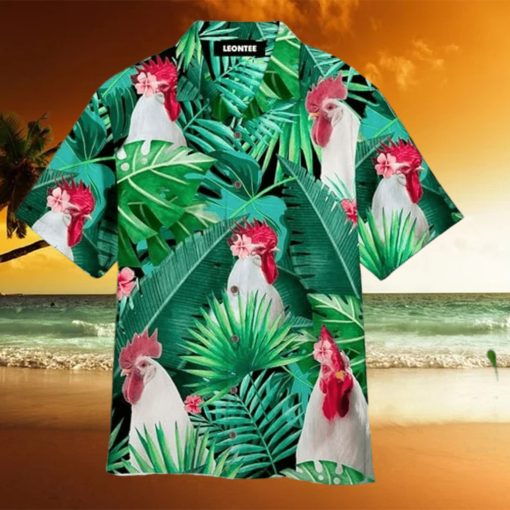 Funny Tropical White Rooster Custom Photo Hawaiian Shirt for Men Women