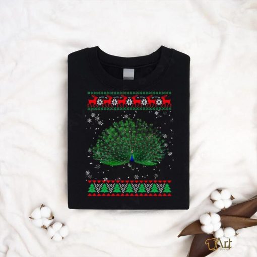 Funny Ugly Sweater Xmas Animals Christmas Peacock Lover T Shirt, Plus Size Christmas T Shirts Ladies