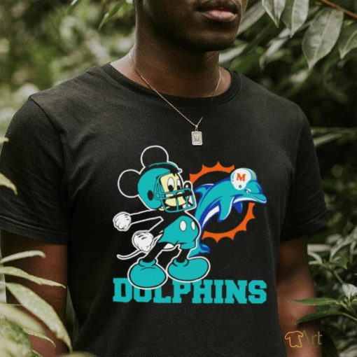 Funny mickey Mouse cartoon NFL Miami Dolphins football player helmet logo shirt