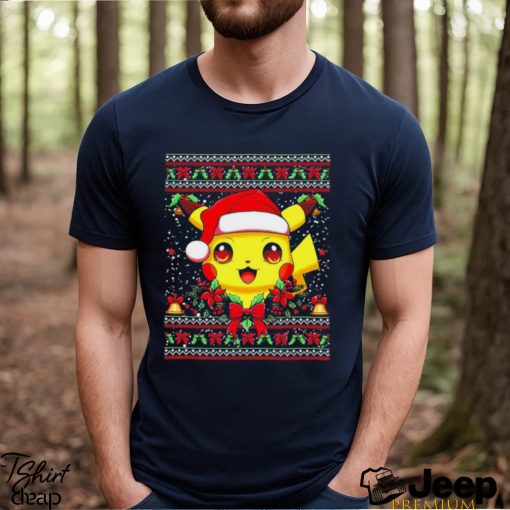 Funny pokemon Pikachu Santa hat cute Xmas gift shirt