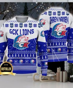 GCK Lions Ugly Christmas Sweater Logo Custom Name Gift Fans