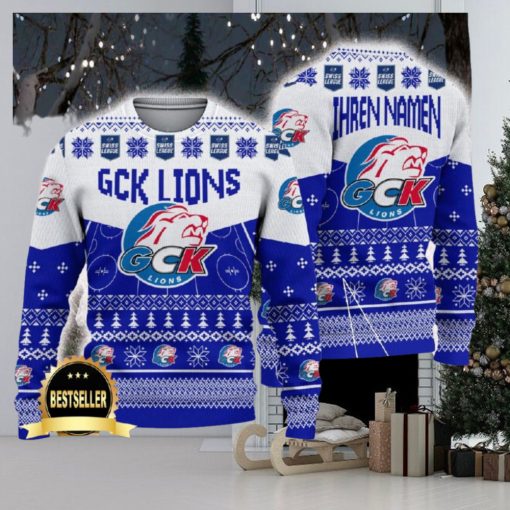 GCK Lions Ugly Christmas Sweater Logo Custom Name Gift Fans