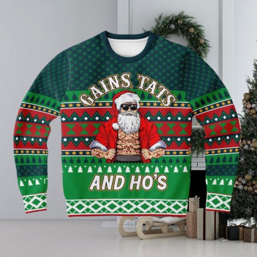 Gains Tats And Ho’s Tattoo Gym Ugly Christmas Sweater 3D Gift For Men And Women