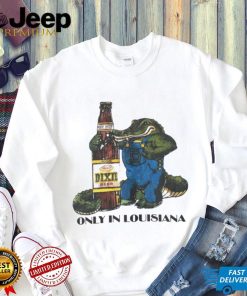 Gator holding Dixie Beer only in Louisiana vintage shirt