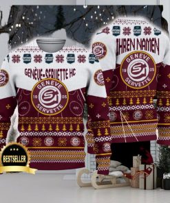 Geneve Servette HC Ugly Christmas Sweater Logo Custom Name Gift Fans