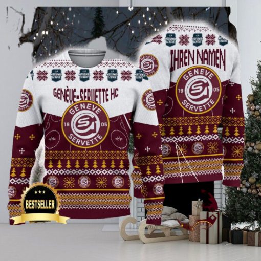 Geneve Servette HC Ugly Christmas Sweater Logo Custom Name Gift Fans