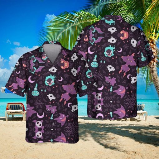 Gengar Ghost V1 Button Up Pikachu Summer Vacation Beach Hawaiian Shirt For Men And Women