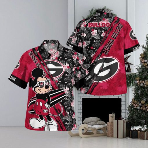 Georgia Bulldogs Mickey Mouse Floral Short Sleeve Hawaii Shirt