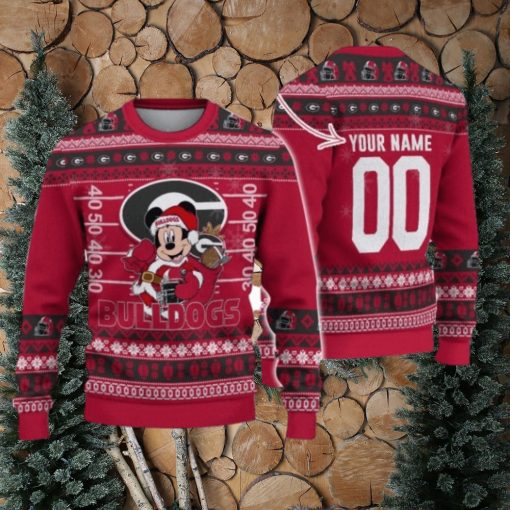 Georgia Bulldogs Mickey Player Custom Name And Number Ugly Christmas Sweater