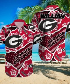 Georgia Bulldogs NCAA1 Flower Tropical Hawaiian Shirt Custom Name