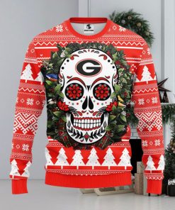 Georgia Bulldogs Skull Flower Ugly Christmas Ugly Sweater