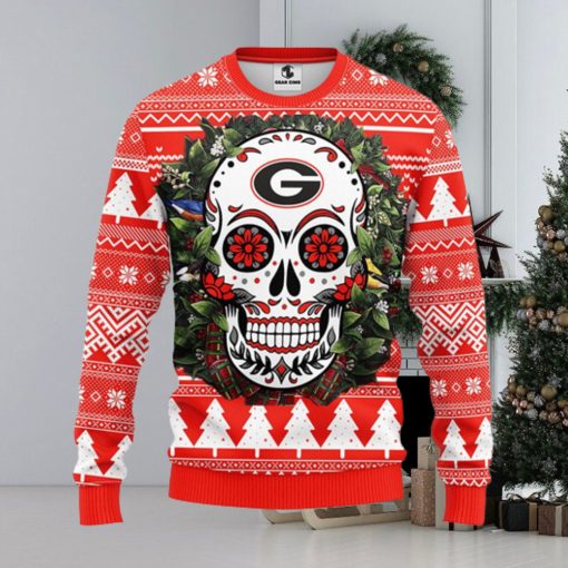 Georgia Bulldogs Skull Flower Ugly Christmas Ugly Sweater