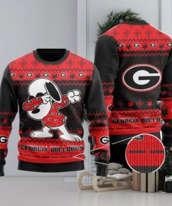 Georgia Bulldogs Snoopy Dabbing Holiday Party Knitted 3D Sweater For Christmas