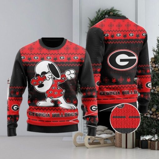 Georgia Bulldogs Snoopy Dabbing Holiday Party Knitted 3D Sweater For Christmas