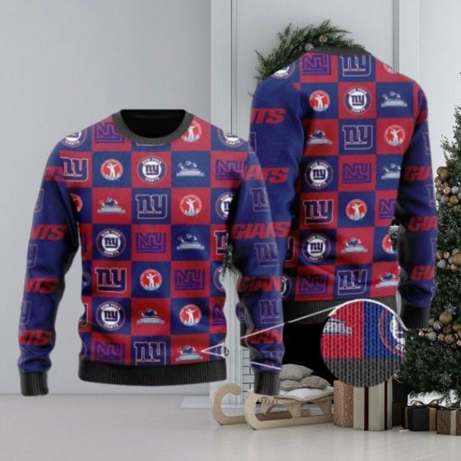 Giants Logo Checkered Flannel Design Knitted Ugly Christmas Sweater