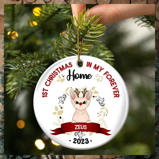 Gift For Cat Owners   Personalized Circle Ceramic Ornament