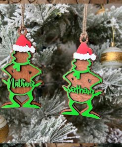 Gift For Family, Couple, Friends, Personalized 2 Layer Wood Ornament, Custom Name Green Monster Ornament, Christmas Gift