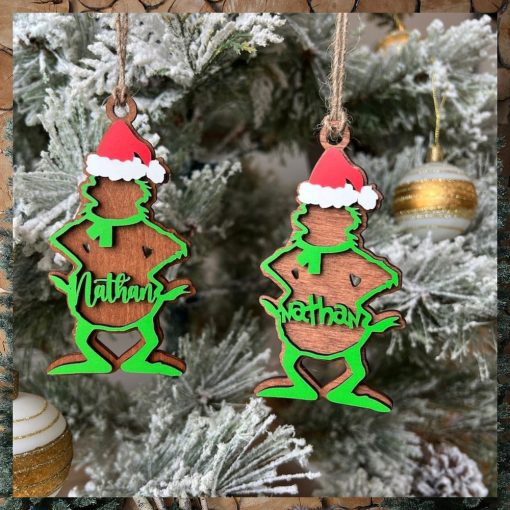 Gift For Family, Couple, Friends, Personalized 2 Layer Wood Ornament, Custom Name Green Monster Ornament, Christmas Gift