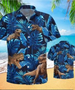 Gifury Dinosaur Hawaiian Shirt T rex Tropical Pattern Blue Hawaii Shirt