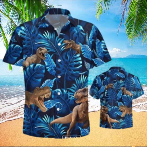 Gifury Dinosaur Hawaiian Shirt T rex Tropical Pattern Blue Hawaii Shirt