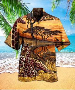 Giraffe Couple Sunset Orange Hawaiian Shirt 3D Summer Gifts