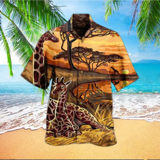 Giraffe Couple Sunset Orange Hawaiian Shirt 3D Summer Gifts