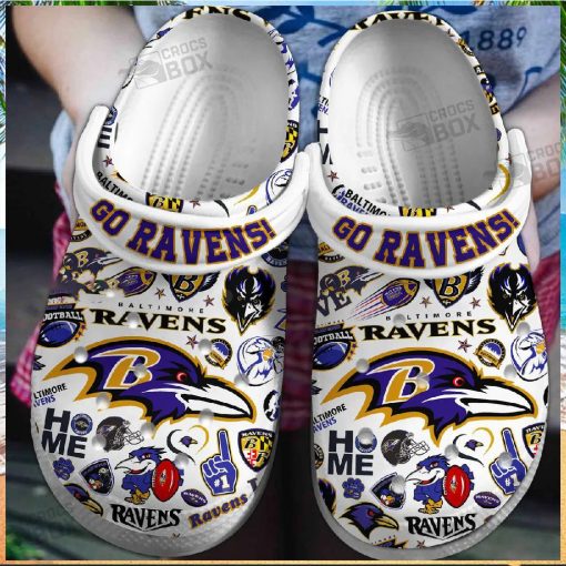 Go Ravens White Crocs Shoes