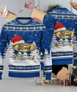 Golden Ford Logo Santa Hat Car Truck And Motorcycle Ugly Christmas 3D Sweater