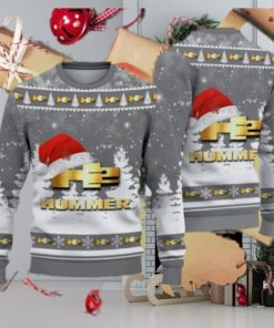 Golden H2 Hummer Logo Santa Hat Car Truck And Motorcycle Knitted Christmas Sweater