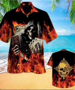 Golden Poker Skull Hawaiian Shirt