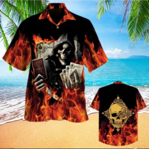 Golden Poker Skull Hawaiian Shirt