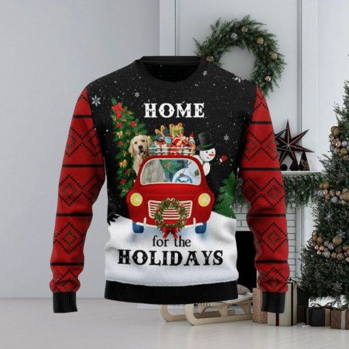 Golden Retriever And Snowman Home For The Holidays Ugly Christmas Sweater