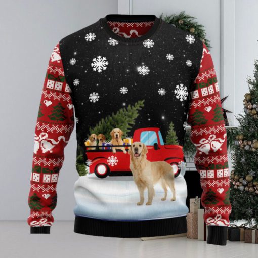 Golden Retriever Red Truck Ugly Christmas Sweater Thankgiving Gift Men Women