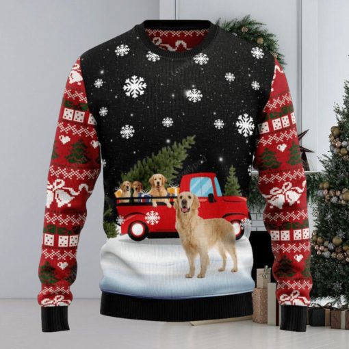 Golden Retriever Red Truck Ugly Christmas Sweater