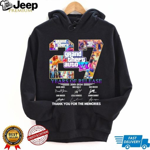 Grand Theft Auto VI 27 years of release 2001 2024 thank you for the memories shirt