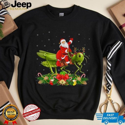 Grasshopper Lover Funny Santa Riding Grasshopper Christmas Shirt