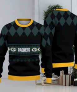 Green Bay Packers Christmas Caro Pattern Knitted Ugly Christmas Sweater AOP Gift For Men And Women