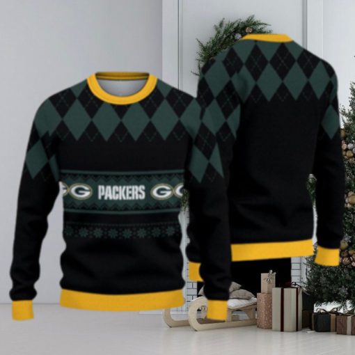 Green Bay Packers Christmas Caro Pattern Knitted Ugly Christmas Sweater AOP Gift For Men And Women