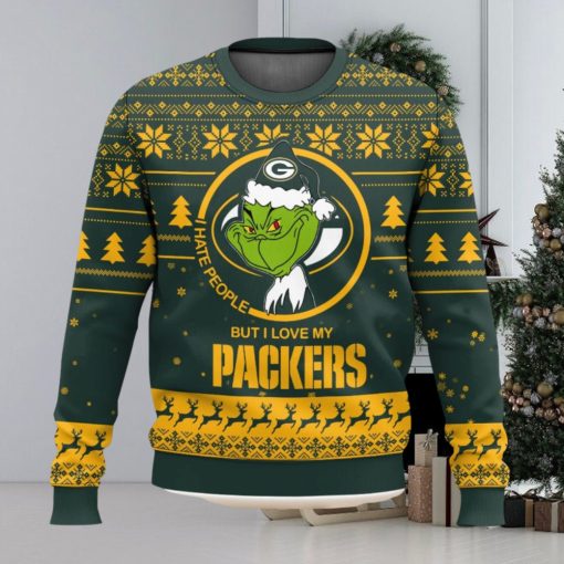 Green Bay Packers Grinch I Hate People But I Love Ugly Christmas Sweater New Trending Christmas Sweater Gift