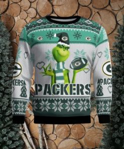 Green Bay Packers Grinch Snowflake Pattern Ugly Sweater Christmas