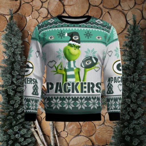 Green Bay Packers Grinch Snowflake Pattern Ugly Sweater Christmas