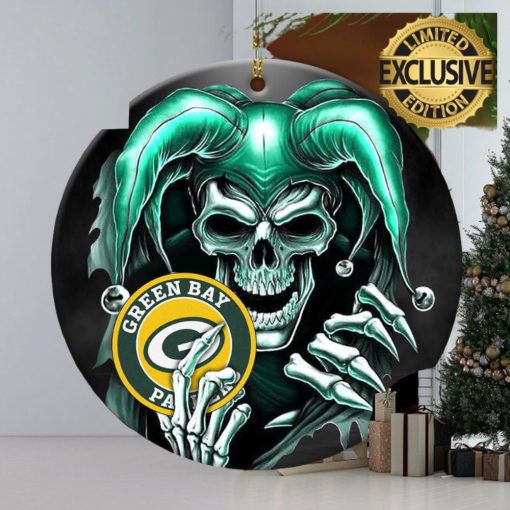 Green Bay Packers NFL Skull Joker Personalized Christmas Decorations Ornament   Mugteeco