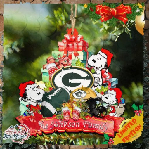 Green Bay Packers Snoopy And NFL Sport Ornament Personalized Your Family Name